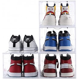 Clemate Shoe Box,Set of 4,Shoe Storage Boxes Clear Plastic Stackable,Drop Front Shoe Box with Clear Door,Shoe Containers For Sneaker Display,Easy Assembly,Fit for US Size 1213.4”x 9.84”x 7.1” Clear