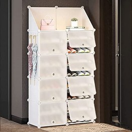 Shoe Rack Storage Cabinet with Doors Key Holder Portable Shoes Organizer Expandable Standing Rack Storage 32-64 Pairs Shoes Boots Slippers 2x8 tier White