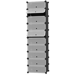 SONGMICS 10-Tier Shoe Rack,Plastic Cube Storage Organizer Units DIY Modular Closet Cabinet with Doors Includes Rubber Mallet and Anti-Tipping Device Black ULPC10H