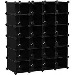 SONGMICS Shoe Rack 24-Cube Plastic Shoe Storage Organizer Unit Modular Cabinet Space Saving for Entryway Hallway Living Room Bathroom 53.1 x 14.2 x 41.3 Inches Black ULPC046B01