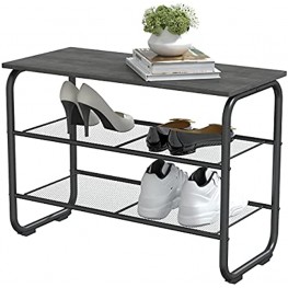Yusong Industrial Shoe Bench Rack,3-Tier Shoe Rack with 2 Mesh Shelves,Ideal for Metal Shoe Storage Shelves & Entryway Seat,Easy Assembly Wood Look Accent Metal Frame,Gray