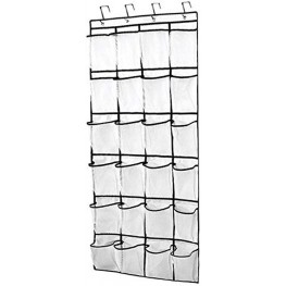 Tebery 24 Large Mesh Pockets Hanging Over the Door Shoe Organizer with 4 Steel Over the Door Hooks White