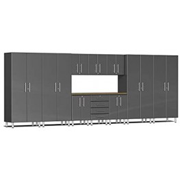 Ulti-MATE UG22112G 11-Piece Garage Cabinet Kit with Bamboo Worktop in Graphite Grey Metallic