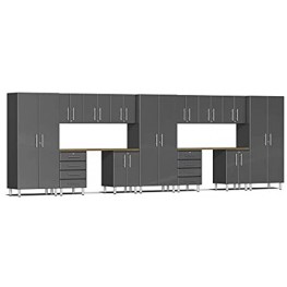 Ulti-MATE UG22152G 15-Piece Garage Cabinet Kit with Bamboo Worktops in Graphite Grey Metallic