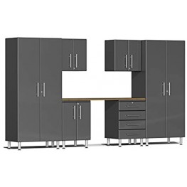 Ulti-MATE UG24072G 7-Piece Garage Cabinet Kit with Bamboo Worktop in Graphite Grey Metallic