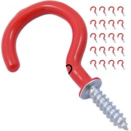 Shells 20PCS Red Color 1.52I nches Vinyl Coated Hooks Cup Hooks Round End Screw Hooks Self-tapping Screws Hooks Question Mark Shape Hooks