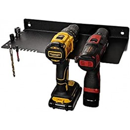 DIYE Mini Drill Organizer Rack Cordless Drill Wall Mount Wall Charging Station Shelf & Drill Bit Storage | Holds 2 Drills Charger 15 Bits Extras | Compatible with All Cordless Drill Brands
