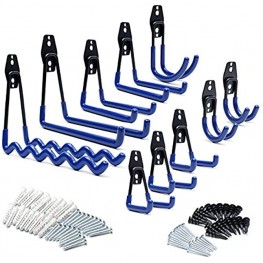 10 Pack Garage Hooks Wall Mount Heavy Duty Steel Garage Storage Utility Double Hooks Tool Hangers for Organizing Power Tools Ladders Bike,Snowboard and More Blue