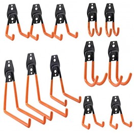 12 Packs Heavy Duty Garage Hooks Steel Garage Storage Hooks with Anti-Slip Coating Tool Hangers for Garage Wall Utility Wall Mount Garage Hooks and Hangers for Garden Tools Ladders Bulky Items