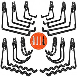 Garage Hooks ,12 Packs Garage Hooks Heavy Duty Garage Wall Hooks Maximum Weight Capacity is 88 Lbs Have Non-Slip Function for Sorting Tools Ladders Bicycles Ropes and More Equipment Black