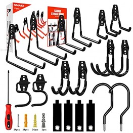 Garage Hooks 19 Pack Heavy Duty Garage Storage Hooks Steel Tool Hangers for Garage Wall Mount Utility Hooks and Hangers with Anti-Slip Coating for Garden Tools Organizer Ladders Bikes Bulky Items