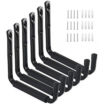 Heavy Duty Garage Storage Utility Hooks with 9''Jumbo Arm Wall Mount Garage Hanger & Organizer for Ladder Tool Chair Hose6 Pack Black