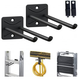 Ladder Hooks for Garage Wall Heavy Duty Storage Hangers Wall Mount Organizer to Hang Chairs Brooms Tire and More. Storage Straps Included to Hold Heavy Cords. Maximize Space in Yard Shed Or Garage