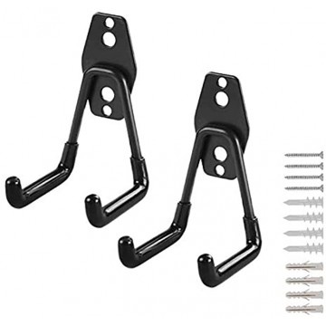 LIIBOT 2 Pack Garage Hooks with Heavy Duty Steel Storage Tool Hangers for Garage Wall Mount Utility Double Hooks with Anti-Slip Coating for Bike Garden Tools Ladders Bulky Items S U-Shaped Black