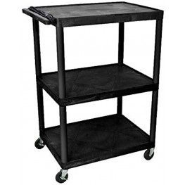 Offex 48 Inch Electric Mobile Multipurpose Utility Storage A V Presentation Cart with 3 Shelf Ergonomic Push Handle Ideal for Video Projector TV Laptop Computer Printer Stand Black