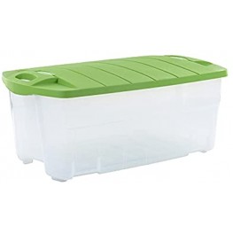 Rubbermaid 28 Gallon Jumbo Clear Tote Pack of 2 Stackable Large Capacity Clear Bins Bright Green Lids Home Garage and Office Storage Organizer Durable Snap-Tight Lids