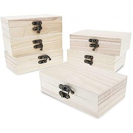 6 Pack Unfinished Wooden Boxes with Hinged Lids and Locking Clasp 5.9 x 3.9 x 1.97 In