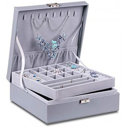 misaya Jewelry Boxes for Women Jewelry Organizer with Lock and Key Birthday and Christmas Gift 2-Layer Jewelry Holder for Earring Ring Necklace Gray