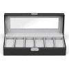 NEX 6 Slot Leather Watch Box Display Case Organizer Glass Jewelry Storage Black
