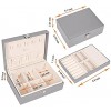 Voova Jewelry Box Organizer for Women Girls 2 Layer Large Men Jewelry Storage Case PU Leather Display Jewellery Holder with Removable Tray for Necklace Earrings Rings Bracelets Vintage Gift Grey