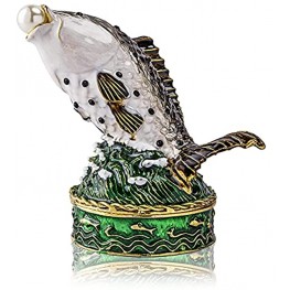 YU FENG Pearl Fish Trinket Box Hinged Crystals Jeweled Ocean Wave Figurine Decorative Jewelry Ring Holder Box