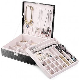 Mesha locking jewelry box organizer for Women girls,2-Layer & 29-Compartment leather jewelry case Necklace Display Storage case with Lock Jewelry Holder for Earrings & Bracelets & Rings Black