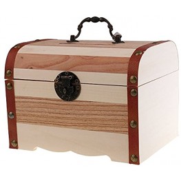 Willcomes Wooden Money Storage Box Treasure Chest Piggy Bank Handmade Jewelry Organizer with Lock and Two Keys