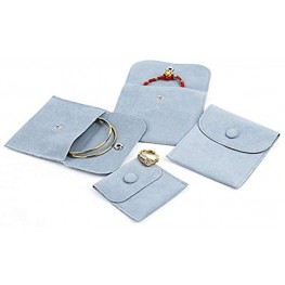 4 Pcs Jewelry Pouch Velvet Jewelry Gift Bag Organizer with Snap Button for Rings Bracelets Necklaces Earrings Light Blue