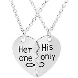 Greendou Fashion Jewelry 2pcs Her one His only Couple Necklaces Split Broken Heart Infinity Pendant Family Friend Valentine Gift Silver