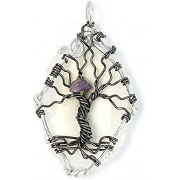 Natural Stone Krystallos Necklace Wire Wrapped Quartz Amethyst Point Personality Pendant