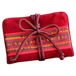 NOVICA Handmade Cotton Jewelry Roll Red Tribal Jewels'