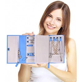 ONLVAN Travel Jewelry Case Roll Bag Soft Travel Jewelry Organizer Storage for Necklace Earrings Rings Bracelet Triple Fold 8.26×6.29×1.18 Blue