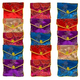 TECKE 15 PCS Jewelry Silk Purse Pouch Chinese Silk Brocade Embroidered Coin Gift Bags Assorted ColorsSmall