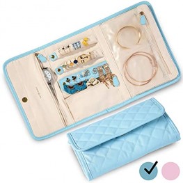 Tidy Jewels! Travel Jewelry Organizer Traveling Jewelry Case with Tangle-Free Necklace Jewelry Storage Earring Holder Ring Organizer and Bracelet Holder Pouch 9 x 6 Inch Jewelry Roll Bag Blue