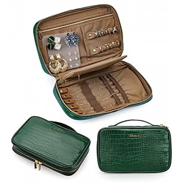 Travel Jewelry Organizer Case Crocodile Grain Leather Jewelry Storage Bag for Earrings Necklace Bracelet Rings Green