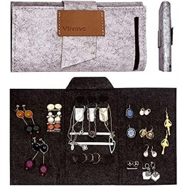 Travel Jewelry Organizer Case Foldable Jewelry Roll Portable Hanging Felt earring organizer Jewelry Case Holder for Necklaces Earrings Rings Bracelets,Gifts for Women， grey