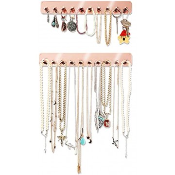 Boxy Concepts Necklace Organizer 2 Pack Easy-Install 10.5"x1.5" Hanging Necklace Holder Wall Mount with 10 Necklace Hooks Beautiful Necklace Hanger also for Bracelets and Earrings Rose Gold