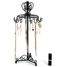 BUOOKCY Necklace Hanger Organizer Stand Rotating Necklace Display Holder Stand 17-inch Black Metal Jewelry Hanger Tree Mask Holder with 16 Hooks