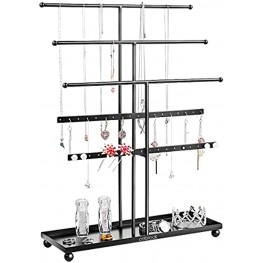 Cabilock Jewelry Holder 3 Tier Metal Necklace Holder Jewelry Organizer Display Bracelet Hanger Tower Jewelry Tree Stand with Jewelry Tray Base for Necklaces Bracelet Earrings Ring