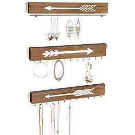 CHICVITA Farmhouse Wood Jewelry Organizer Wall Mounted Hanging Rustic Necklace Holder Earring Bar Display Rack with Arrow Decor For Girl Woman Set of 3