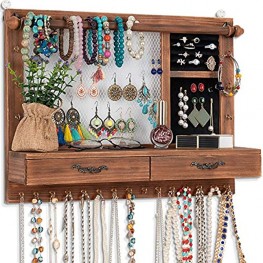 Dhmkfly Jewelry Wall Organizer Wall Mounted Jewelry Organizer Jewelry Hanger Display Rack Earring with Drawers for Earring Stud Ring Necklace Bracelets Accessories Bangles Holder Girls Gift brown