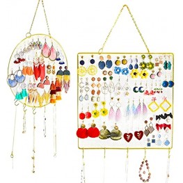 Earring Organizer Set 2 Pack | Hanging Earring Holder | Earring Display Wall Mounted | Stud Earring Holder | Dangle Earring Organizer | Decorative Jewelry Organizer | 10 Hooks for Necklaces Bracelets