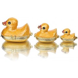 Family Duck Trinket Boxes Hinged Collectible Painted Enameled Jeweled Duck Figurine Animal Jewelry Ring Holder Box