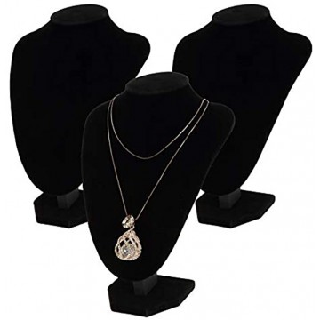 Foraineam 3 Pack Black Velvet Necklace Bust Display 3D Jewelry Chain Organizer Mannequin Model Display Stand Holder