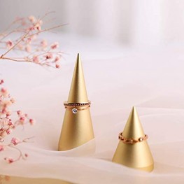 GemeShou Metal Gold 2pcs Set Finger Ring Display Holder Wedding Single Ring Display Cone Stand Jewelry Photography Hand Decor【Gold Ring Holder 2pcs Height 2" and 3.1"】