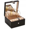 Glenor Co Bracelet Jewelry Box with 2 Removable Rolls Holder Stores Bracelets Bangles & Watches Organizer w Modern Metal Closure Large Mirror PU Leather Display on Stand or Dresser -Black