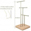 Jewelry Organizer Tree Stand Holder 3 Tier Tabletop Necklace Holder Gold With Metal And Natural Wooden Storage Base for Jewelry Stand Bracelet Earrings And Ring Tray Jewelry Holder Hanger