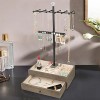 Meangood Jewelry Organizer Stand 3-Tier Jewelry Tree Necklace Holder with Wooden Storage Drawer Box for Bracelet Earring Ring Weathered Grey