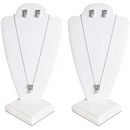 Mooca 2 Pcs Small White Faux Leather Necklace Chain Jewelry Bust Display Holder Stand Necklaces Display Necklace Mannequin Detachable Jewelry Bust Stand 10" Height