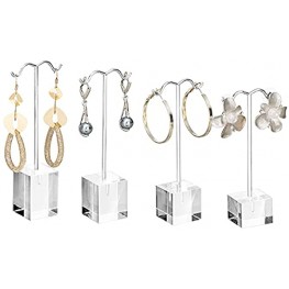 MOOCA 4 Pcs Set Acrylic Earring Display Stand Acrylic Earrings Holder Countertop Earrings Display T Stand Showcase Jewelry Display Acrylic Jewelry Earrings Stand Silver Color